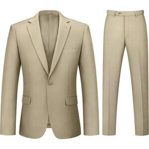 Men's Champagne 2 Piece Suits Slim Fit One Button Business Wedding Party
